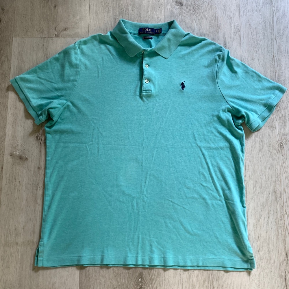 Polo Ralph Lauren Mens Classic Fit Polo Shirt Turquoise Heather Blue Pony Large - Picture 3 of 7